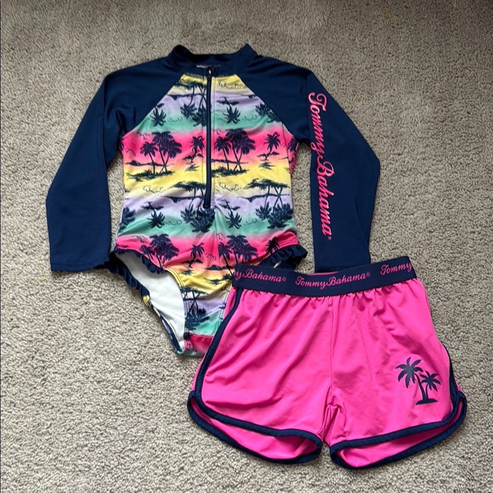 Tommy Bahama Kids Rashguard - Navy and Pink Tropical